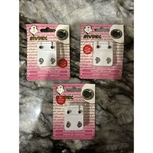 Lot Studex Ear Piercing Earrings ~ 2 Emerald & 1 Garnet Stainless Steel